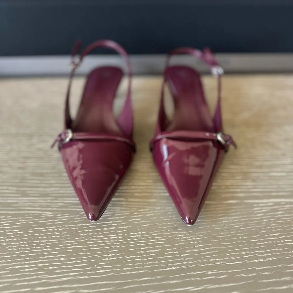 Zara Burgundy Patent Pointed Slingback Heels - Picture 2 of 6